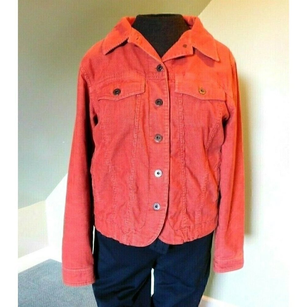 L.L.BEAN ORANGE CORDUROY JEAN JACKET, WOMAN'S SIZE SMALL